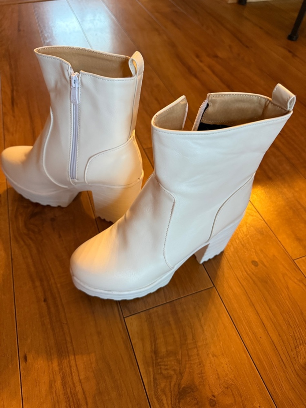 White Chunky Platform Ankle Boots with Side Zip